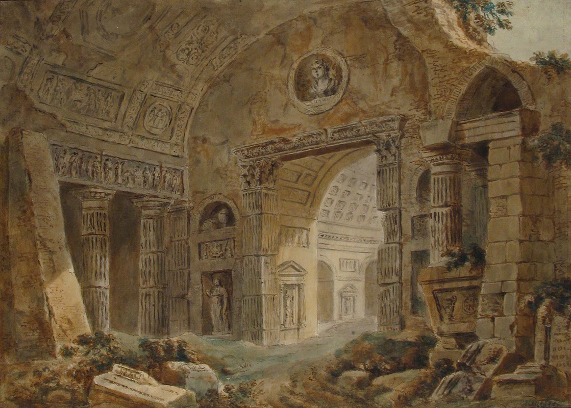 Charles Louis Clérisseau - Architectural Fantasy with Roman Ruins