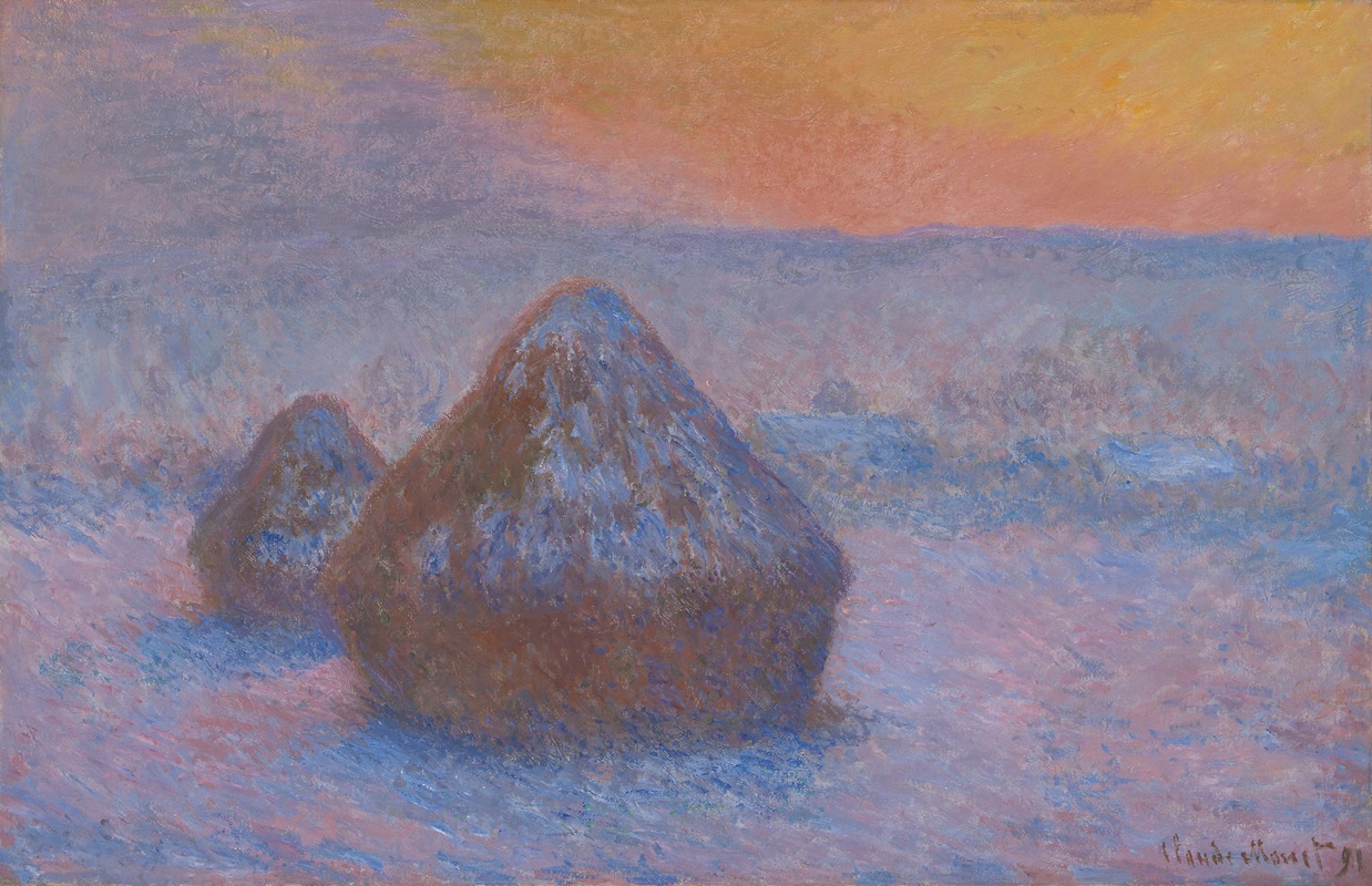 Claude Monet - Stacks of Wheat (Sunset, Snow Effect)