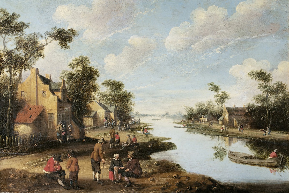 Joost Cornelisz Droochsloot - A River Landscape With Figures Resting Near An Inn