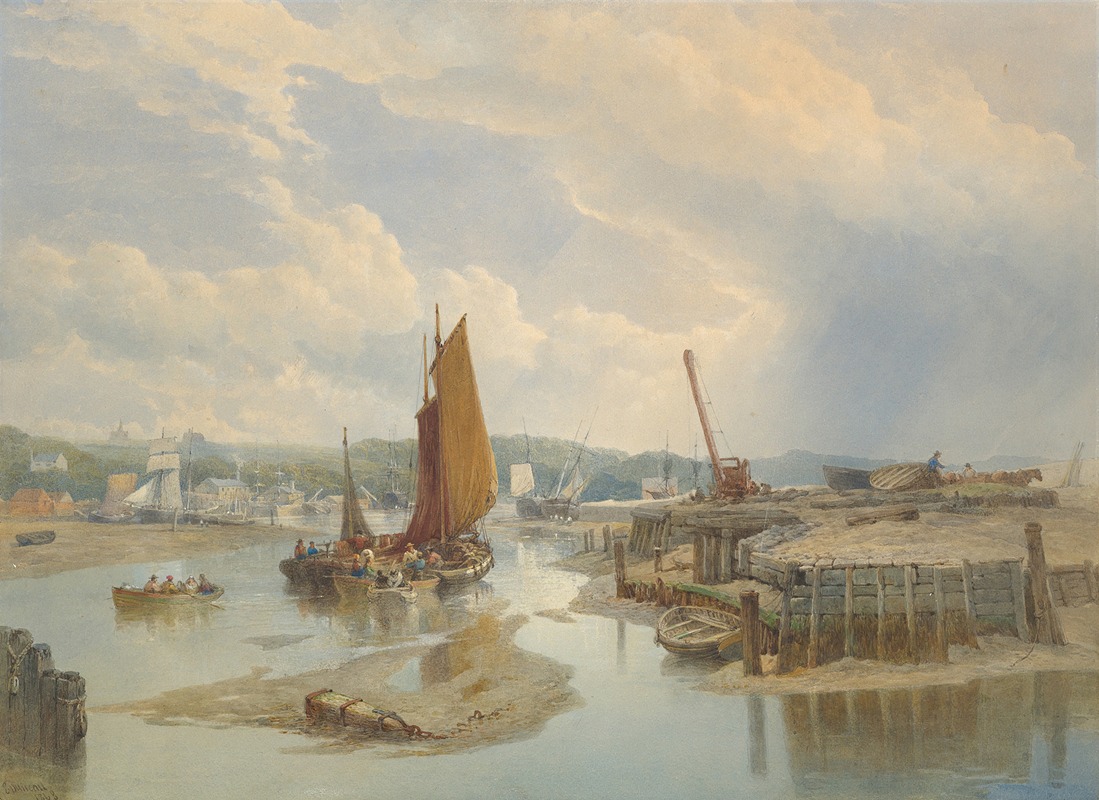 Edward Duncan - A Town on an Estuary at Low Tide