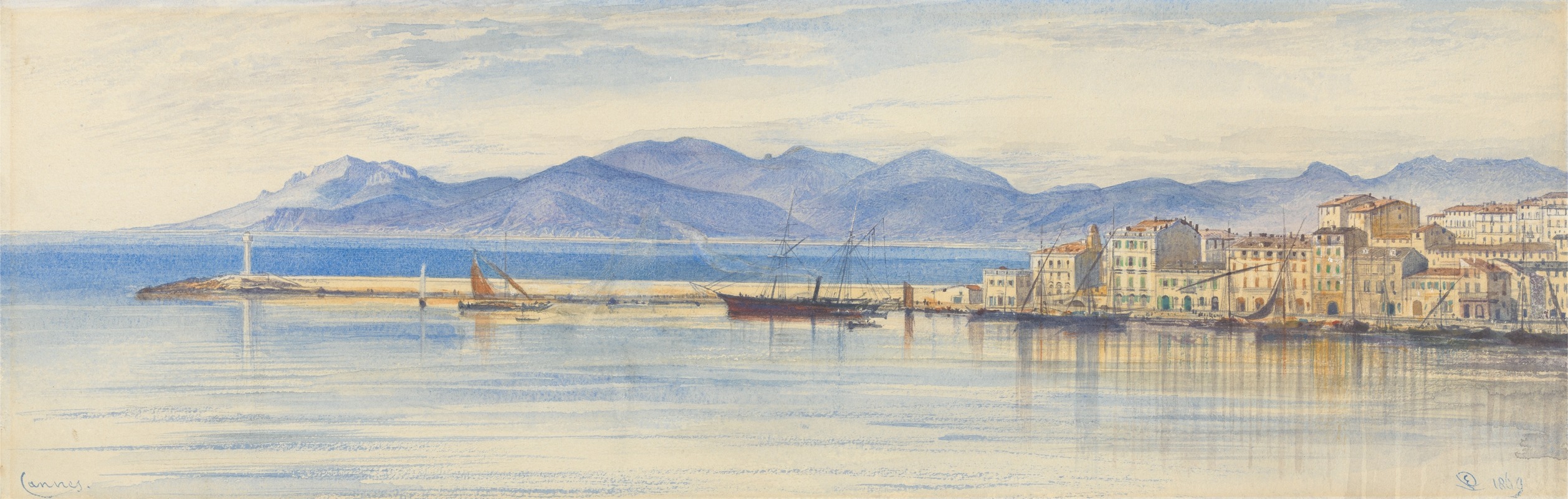 Edward Lear - A View of the Harbour at Cannes