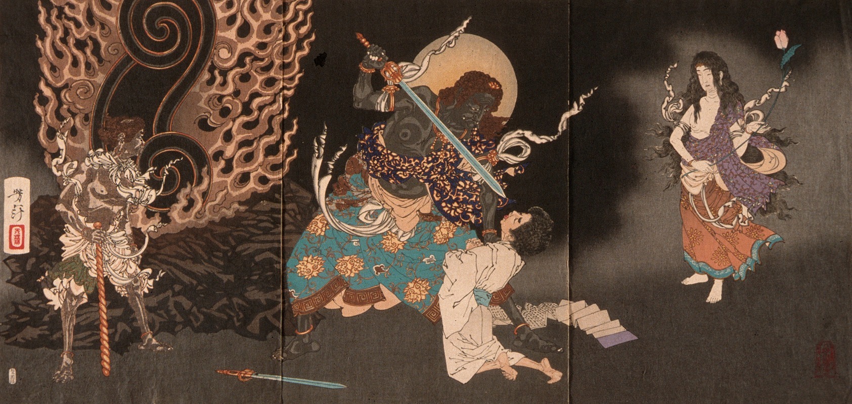 Tsukioka Yoshitoshi - Yūten Swallowing the Sword of Fudō