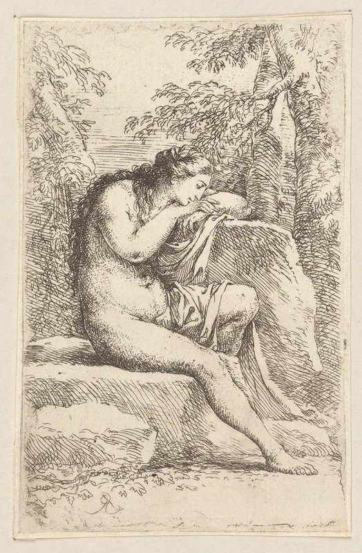 Salvator Rosa - Nude in Contemplation, Seated on a Rocky Ledge