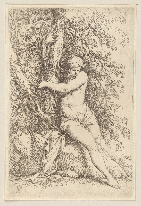 Salvator Rosa - Nude, Seated, Holding Onto a Tree