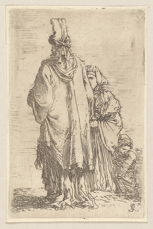 Salvator Rosa - Oriental in Turban, Seen from Behind, with Two Women