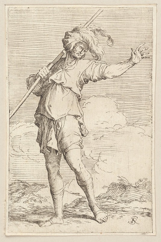 Salvator Rosa - Soldier Carrying a Cane Striding Toward the Left