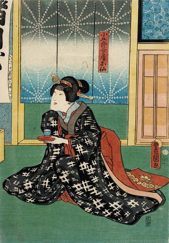 Utagawa Kunisada (Toyokuni III) - Actor in a Role of Kogorō’s Wife, Osen in the Play Na ni Takashi Mariuta Jitsuroku