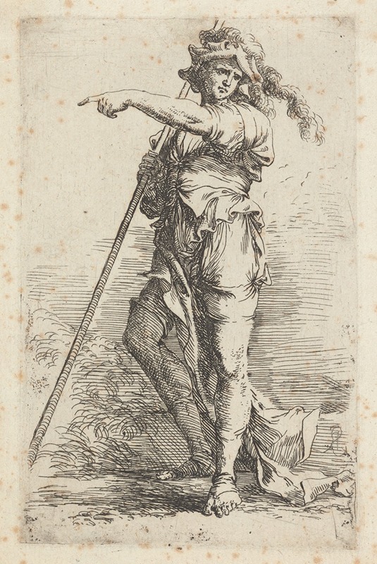 Salvator Rosa - Soldier Holding a Cane in His Right Hand, Pointing toward the Left 2