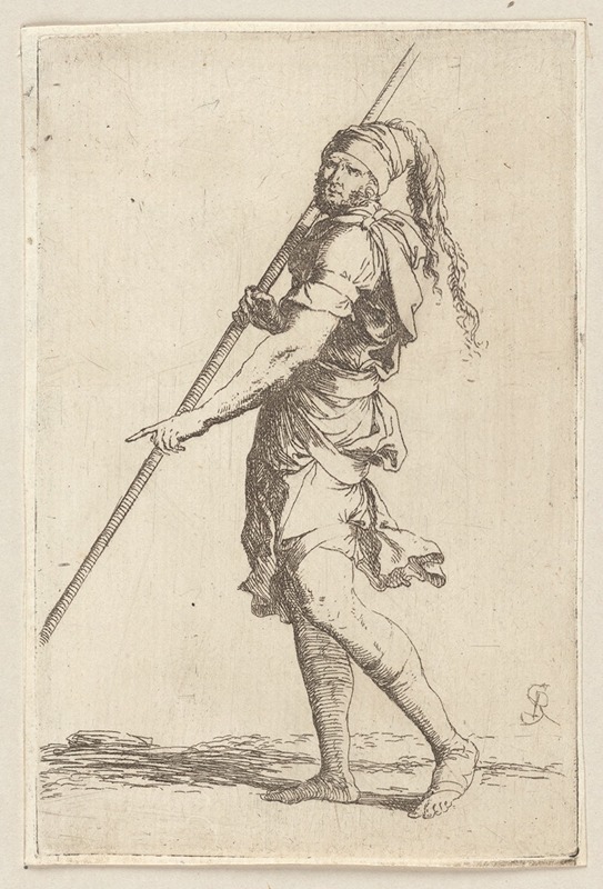 Salvator Rosa - Soldier Holding a Cane with Both Hands, Walking Toward the Left