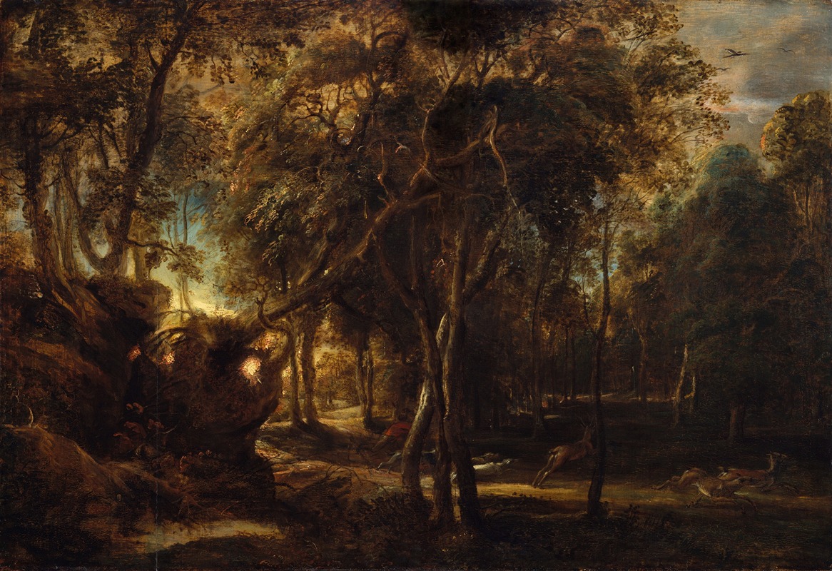 Peter Paul Rubens - A Forest at Dawn with a Deer Hunt