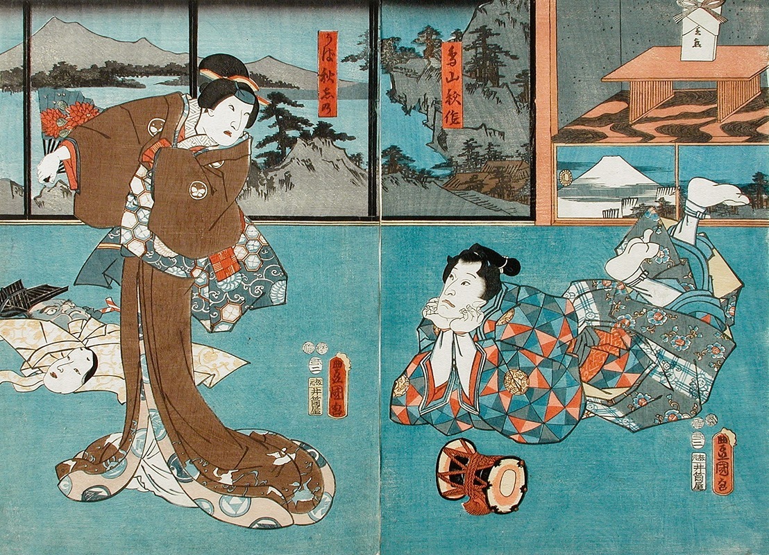 Utagawa Kunisada (Toyokuni III) - Actors in the Roles of Toriyama Shūsaku and Uba Akishino