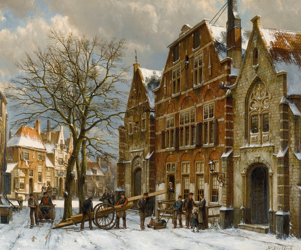 Willem Koekkoek - Winter Street Scene, Oudewater