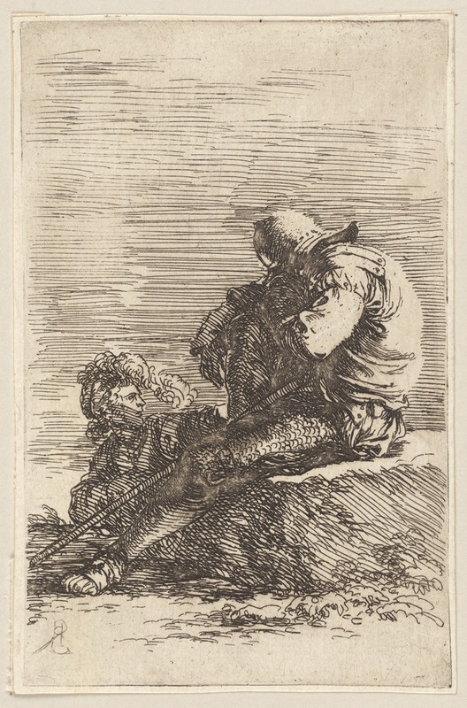 Salvator Rosa - Two Soldiers, One Seated on a Ledge, Holding a Cane