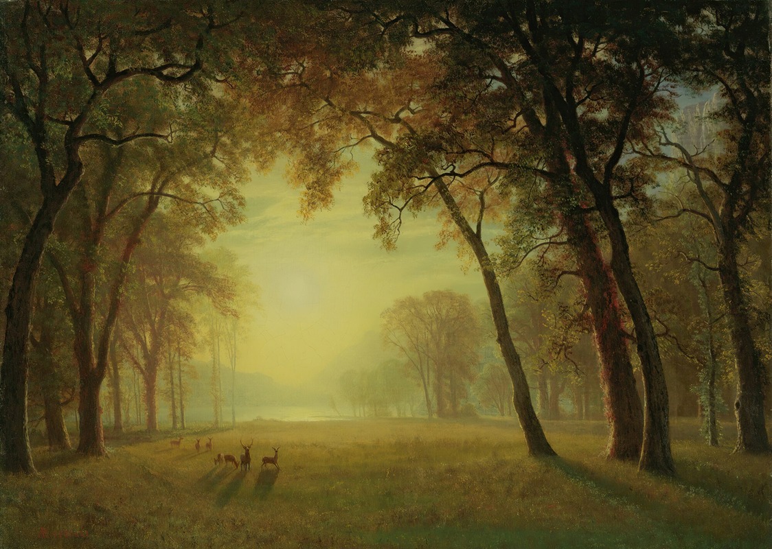 Albert Bierstadt - Deer in a clearing, yosemite