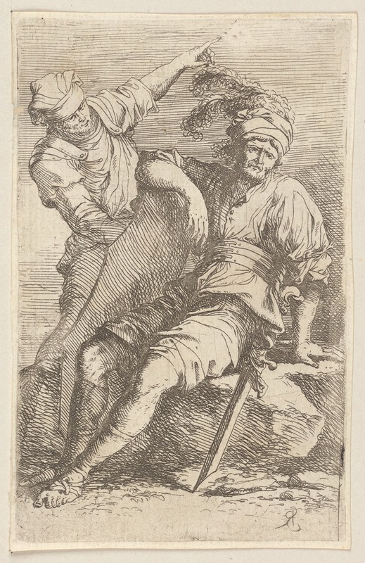 Salvator Rosa - Two Soldiers, One seated with Sword and Shield