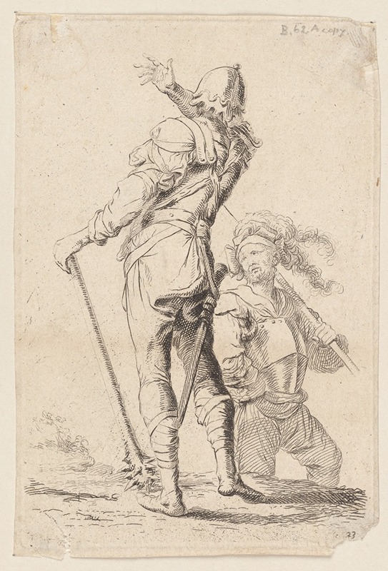 Salvator Rosa - Two Soldiers, One Seen From Behind, Holding a Club