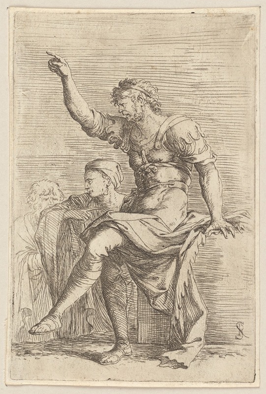 Salvator Rosa - Two Soldiers, One with His Hand Raised, Pointing toward the Left