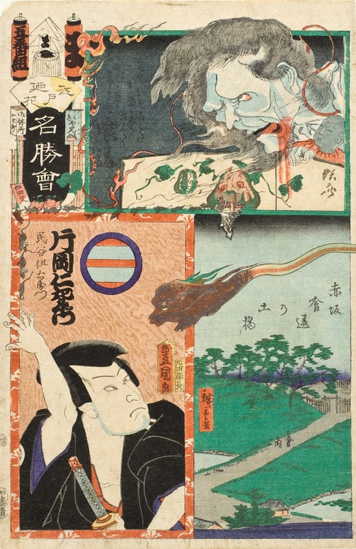 Utagawa Kunisada (Toyokuni III) - ‘Ma’ Brigade, Fifth Squad; Earthen Bridge by Kuitachi in Asakusa; Kataoka Nizaemon VIII as Tamigaya Iemon