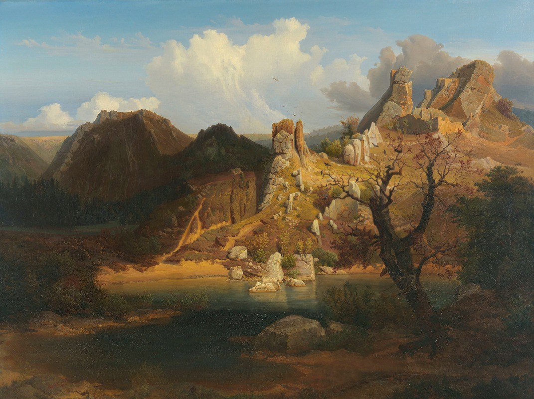Carl Dahl - Landscape with rugged cliffs and mountain lake