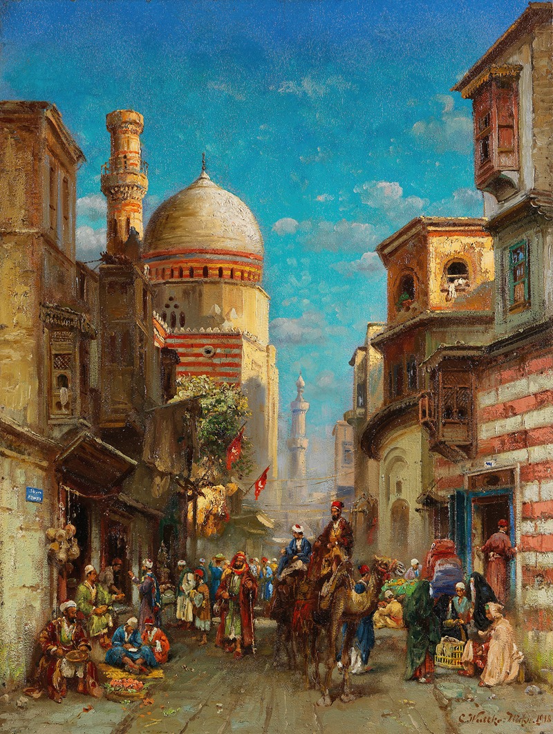 Carl Wuttke - Straßenszene an der Kai-Bey-Moschee in Kairo