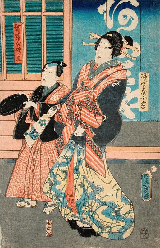 Utagawa Kunisada (Toyokuni III) - Ofuji of Ōmiya and her Servant Tsuruya Denzō