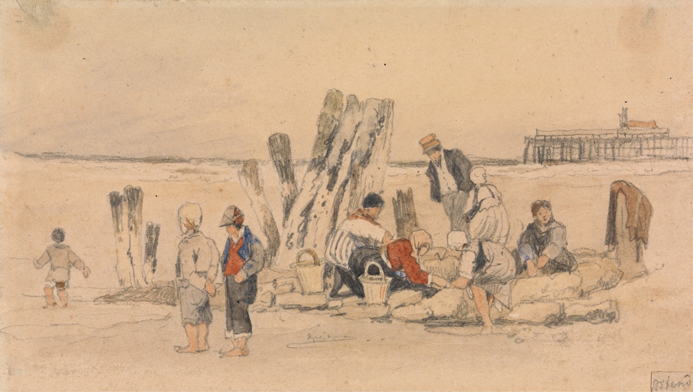 Samuel Prout - Fisherfolk on the Beach, Ostend