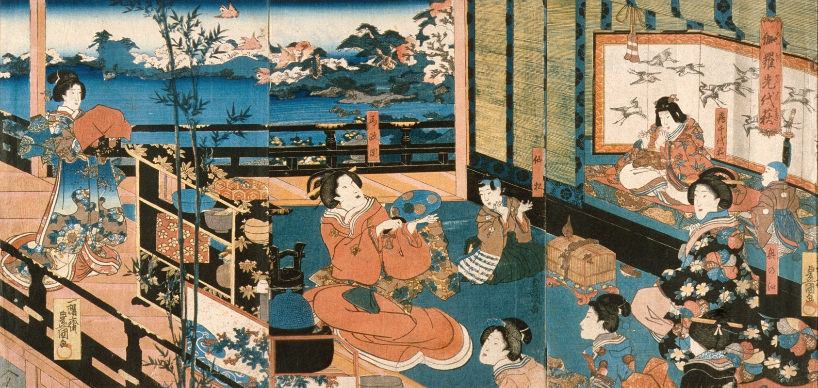 Utagawa Kunisada (Toyokuni III) - Scene from the Play Meiboku Sendai Hagi; The Prince Watching Tea Preparation
