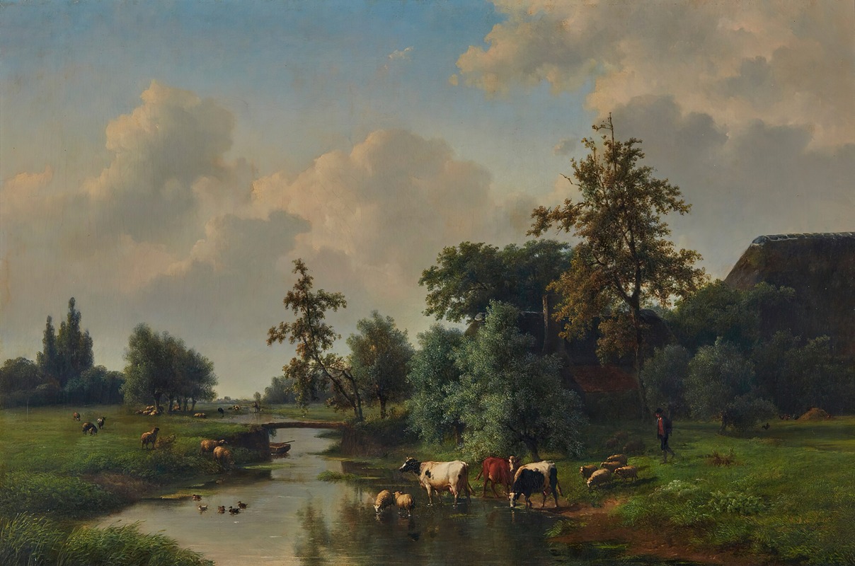 Eugène Joseph Verboeckhoven - Farm Animals By A Stream