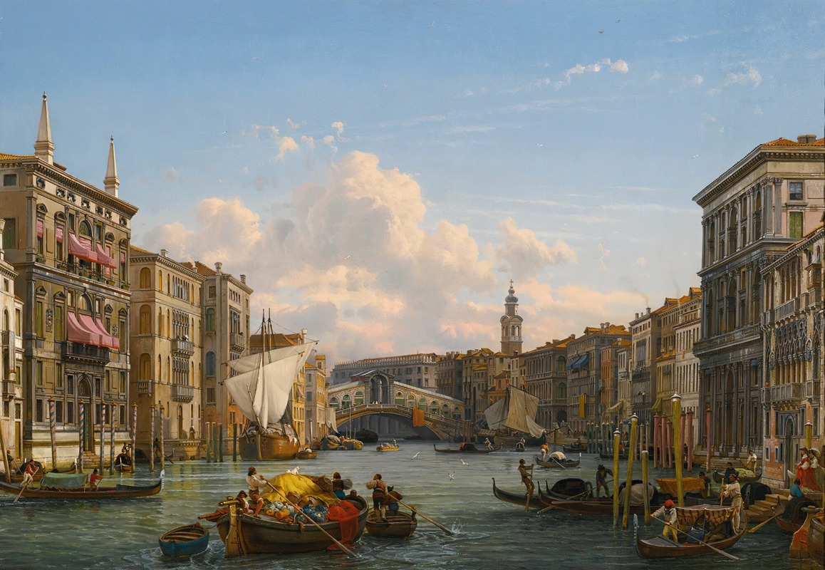 Friedrich von Nerly - A View Of The Grand Canal Looking Towards The Rialto Bridge, Venice