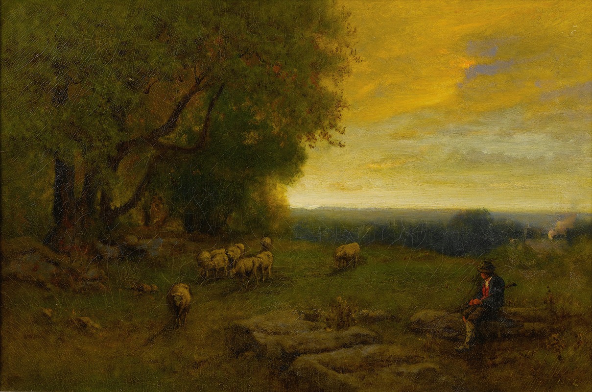 George Inness - Shepherd And Flock At Sunset