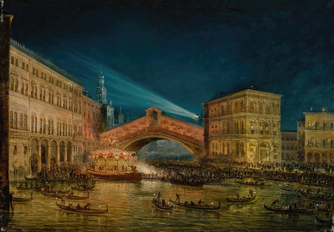 Giovanni Grubacs - Night-time view of the Rialto on the Feast of the Redentore