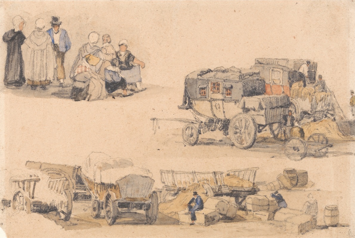 Samuel Prout - Studies of Peasants, Diligences, and Hay Wagons