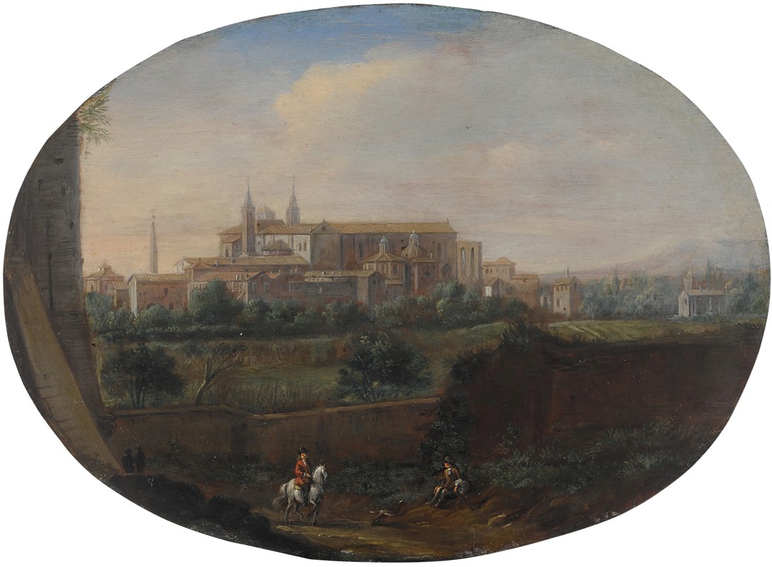 Hendrick Frans van Lint - Rome, a view from a garden looking south towards San Giovanni in Laterano, seen from behind