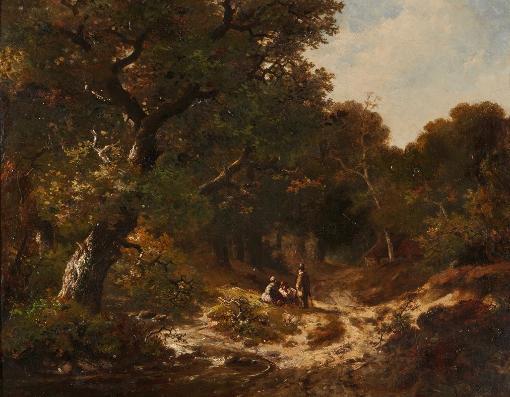 Hendrik Pieter Koekkoek - Figures On A Forest Path