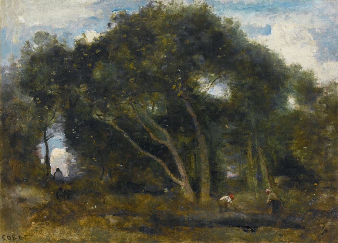 Jean-Baptiste-Camille Corot - Fontainebleau-Chênes Inclinés Dans Une Éclaircie De Forêt