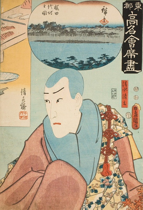 Utagawa Kunisada (Toyokuni III) - The Kiyomizurō Restaurant; The Actor Ichikawa Danjūrō VIII as Kiyomizu Seigen