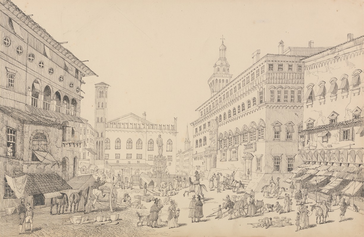 Sir Charles D'Oyly - Square at Bologna, Cathedral and Palace of the Pope’s legate