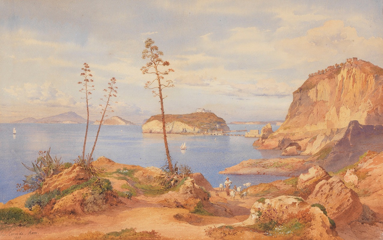 Hermann David Salomon Corrodi - View of the island of Nisida in the Gulf of Pozzuoli