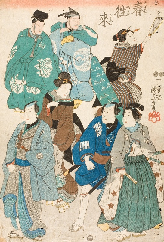 Utagawa Kuniyoshi - Celebrating Spring (Kabuki Actors Disguised as a Street Crowd)