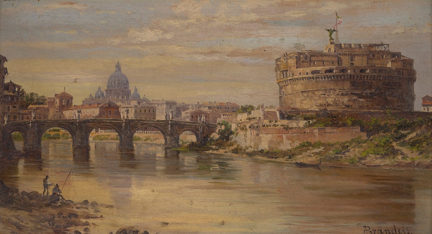 Antonietta Brandeis - A View Of The Tiber With Castel Sant Angelo And St. Peters