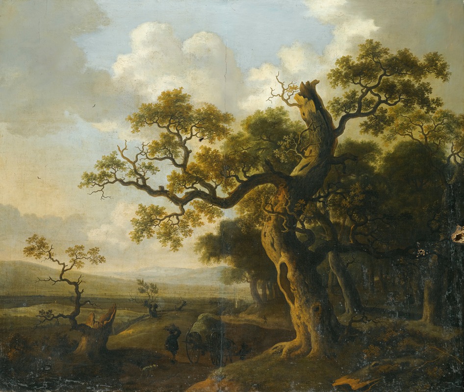 Barend Appelman - Landscape With A Wagon Near An Oak Tree