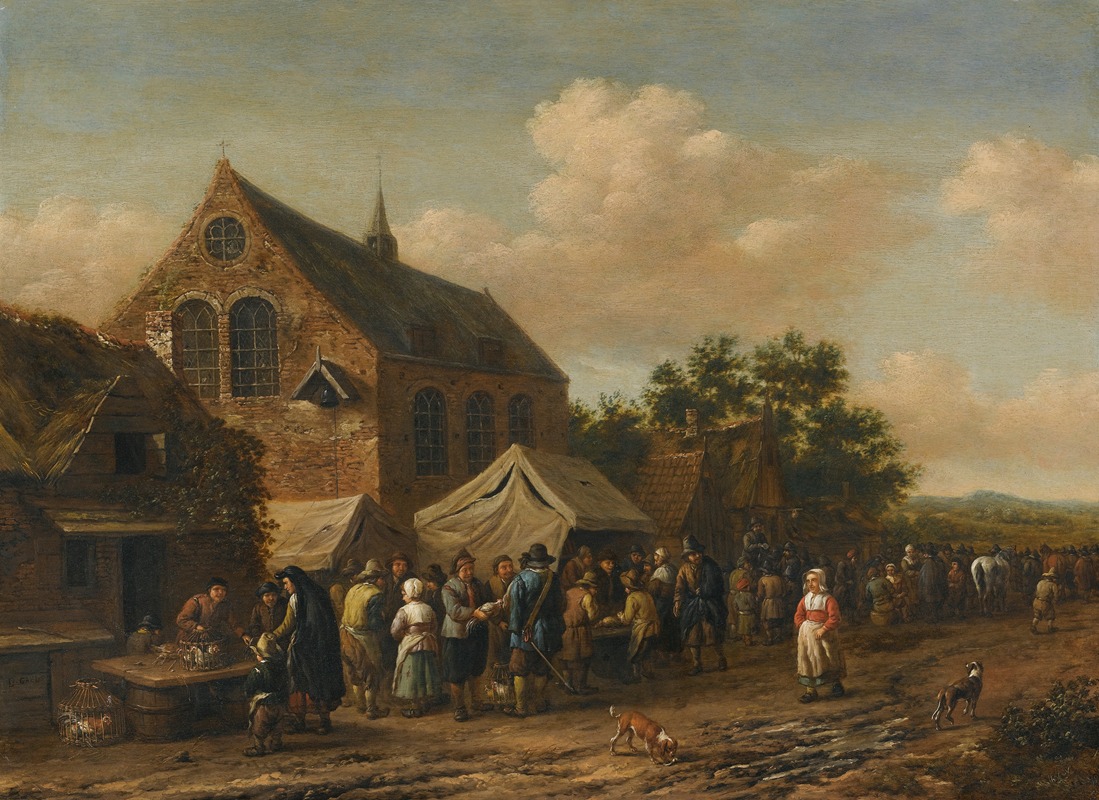 Barent Gael - A Village Market Beside A Church
