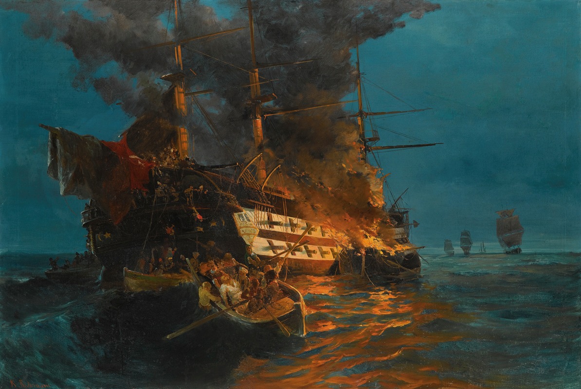 Constantinos Volanakis - The Burning Of A Turkish Frigate