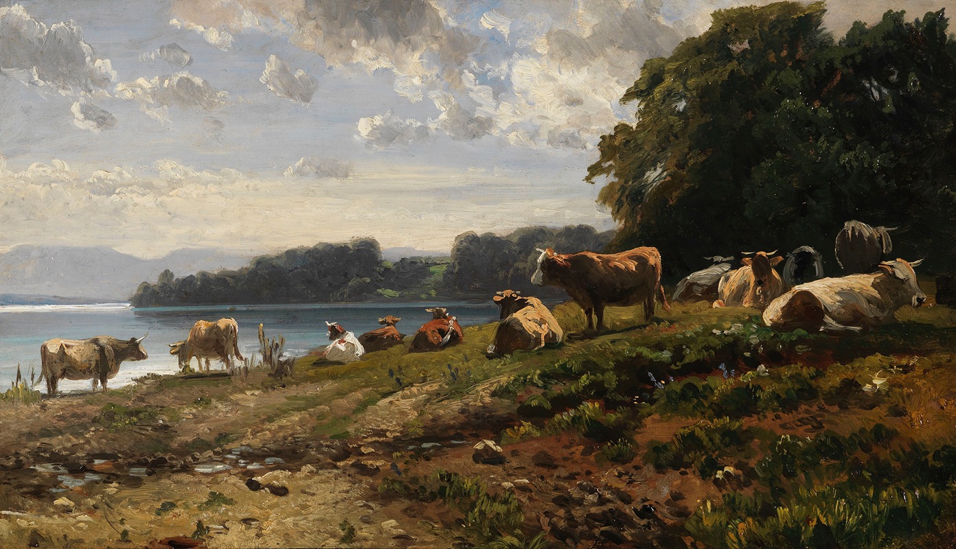 Friedrich Voltz - Kühe am Seeufer