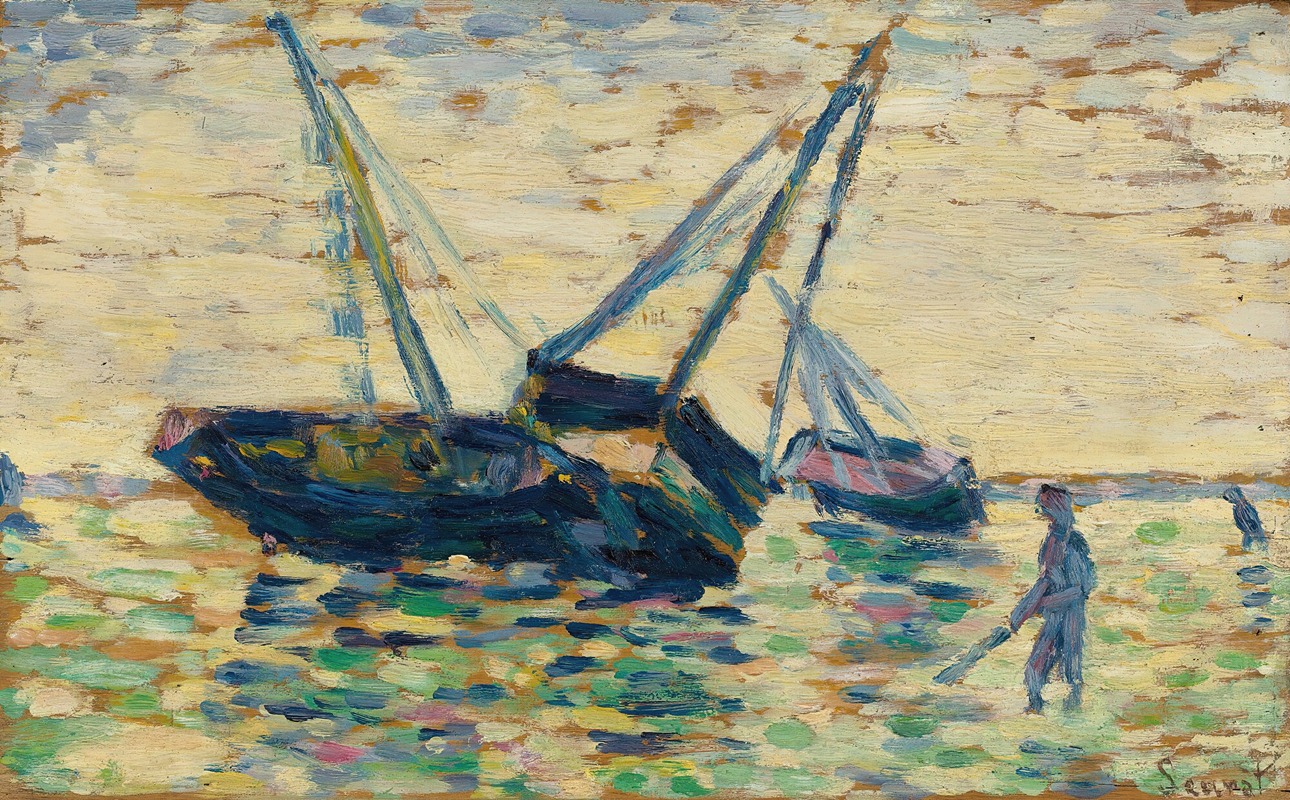 Georges Seurat - Trois Bateaux Et Un Marin (Étude Pour L’échouage À Grandcamp)