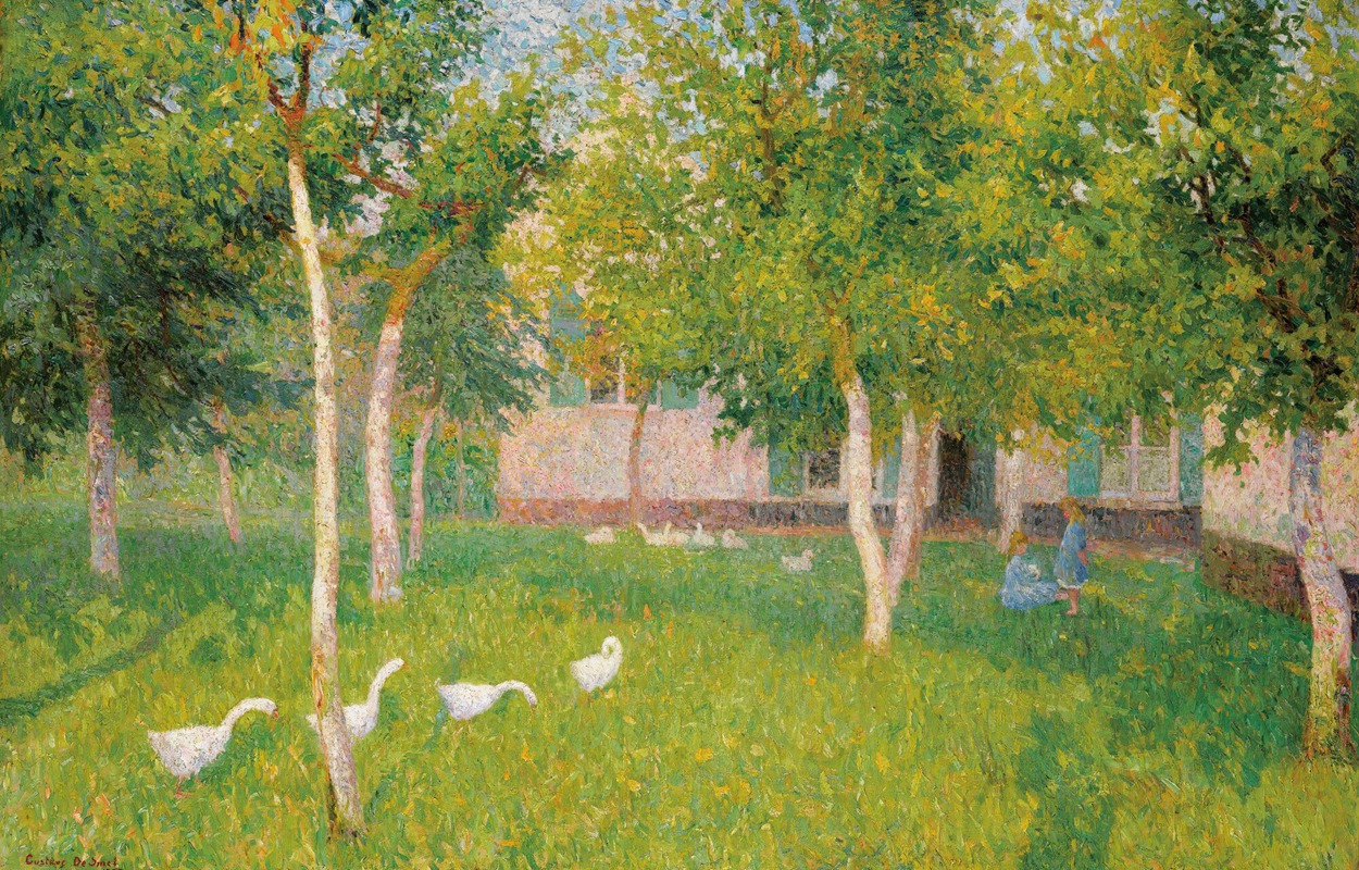 Gustave De Smet - Oies Dans Un Jardin Avec Deux Enfants