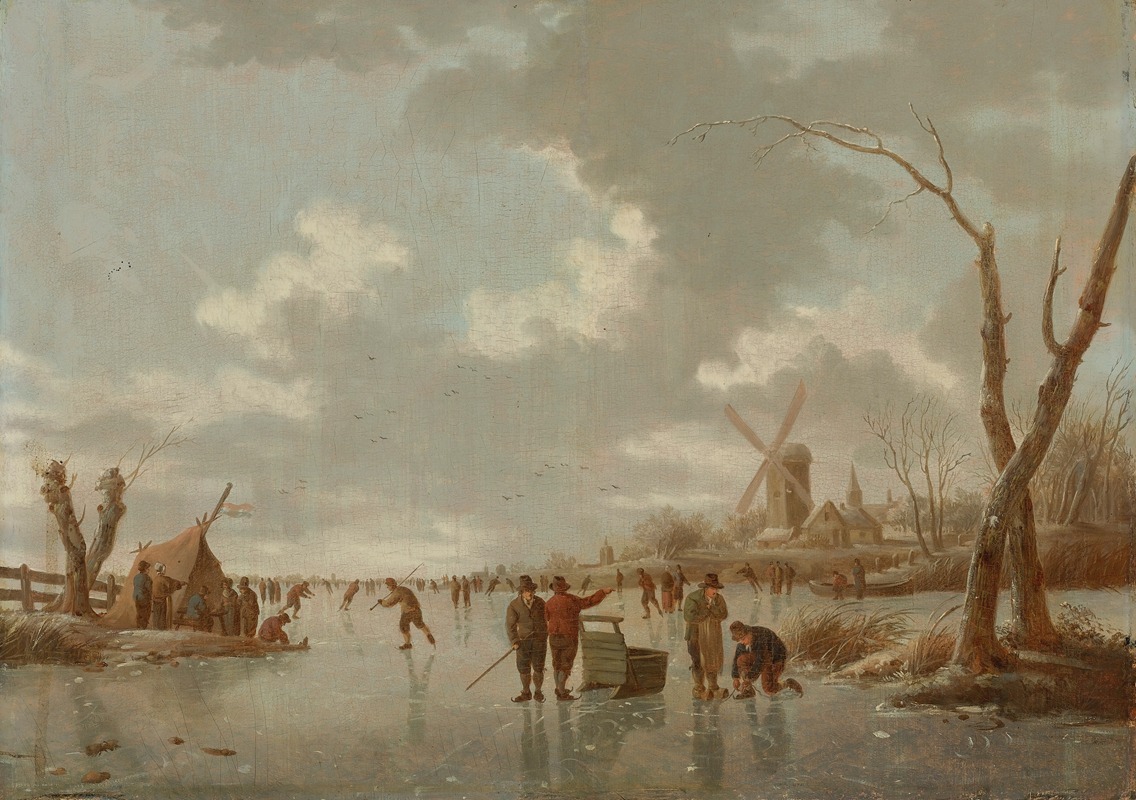 Hendrik Willem Schweickardt - Winter Scene With Skaters On A Frozen River