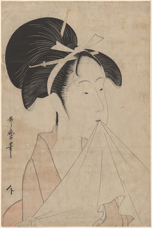 Kitagawa Utamaro - Head of Woman Holding Towel in Her Mouth
