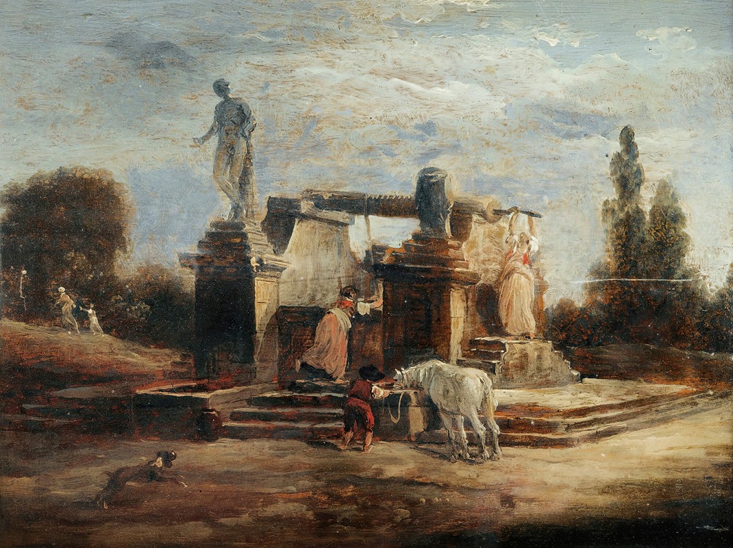 Hubert Robert - washerwomen at the fountain