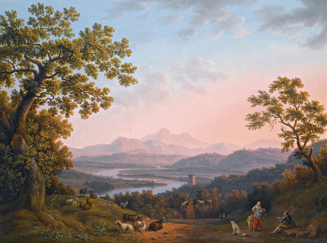 Jakob Philipp Hackert - A View Along The Valley Of The River Tiber Towards Poggio Mirteto, And Beyond The Sabine Mountains Lit Up By The Evening Sun